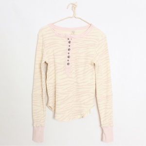 Free People Pink and Cream Long Sleeve Tee